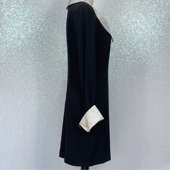 Louis Feraud black dress with white collar and embellished cuffs, size 8 women’s - Picture 15 of 16